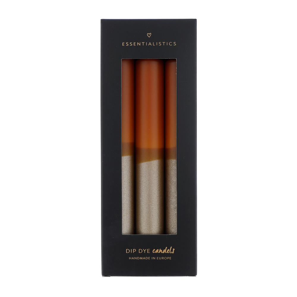 Dip dye dinner candle 3 pieces brown/gold 