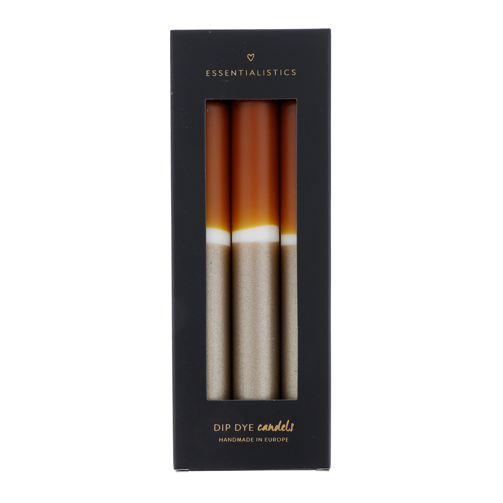 Dip dye dinner candle 3 pieces brown/white/gold 