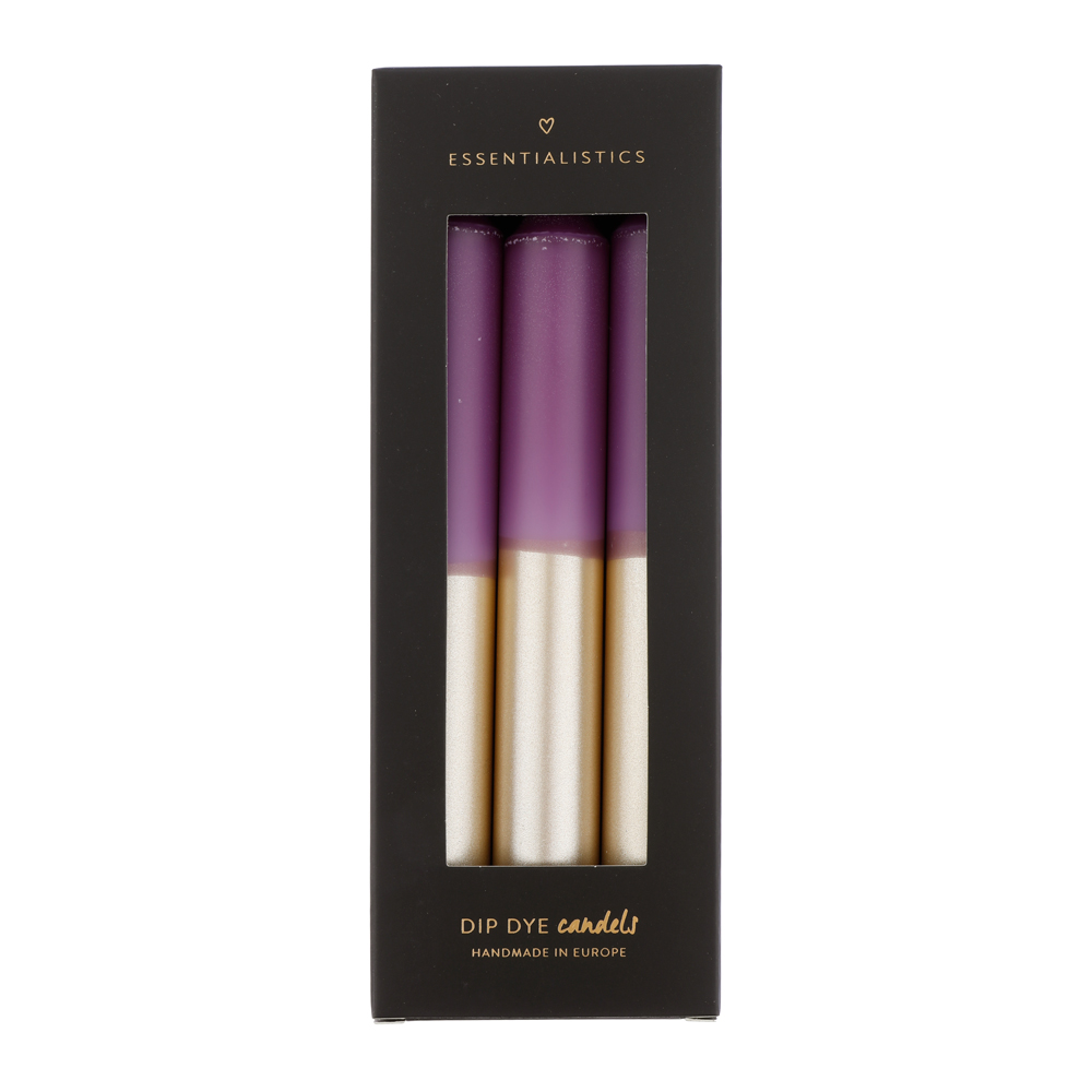 Dip dye dinner candle 3 pieces purple/champagne 