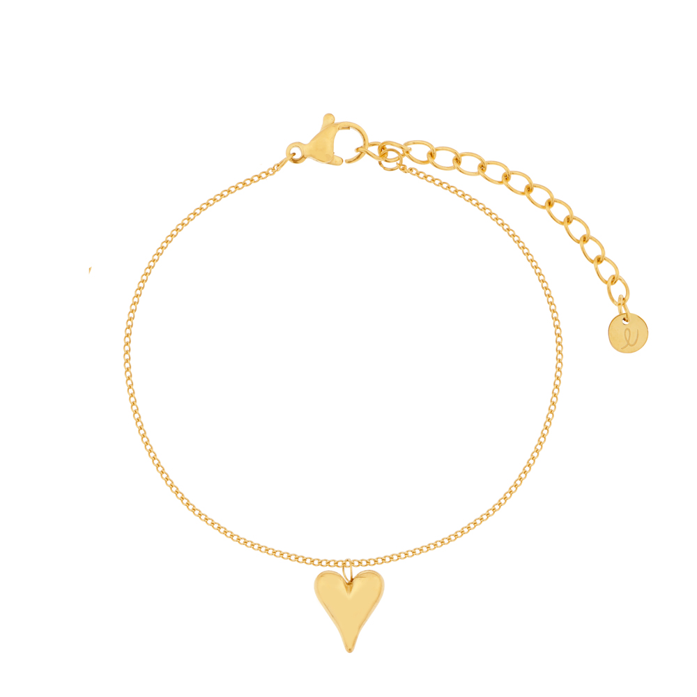 Bracelet charm dangling heart gold