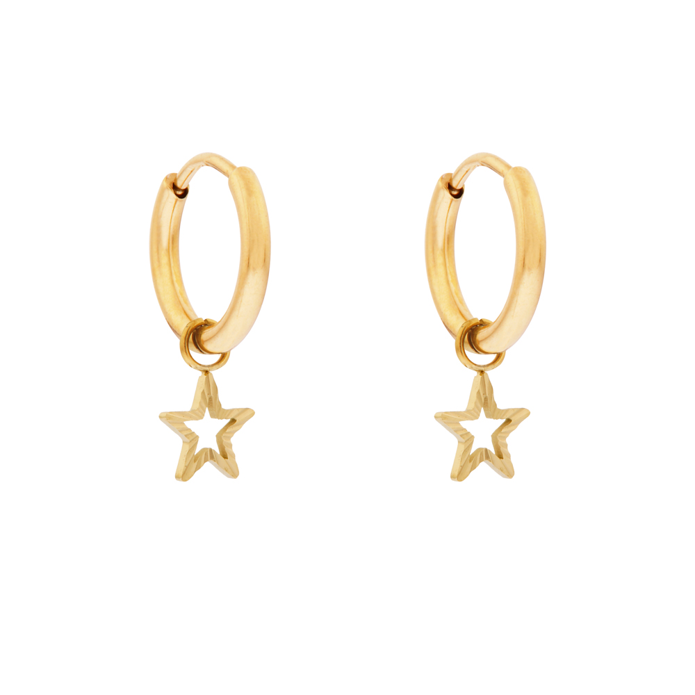 Earrings small with pendant striped open star gold