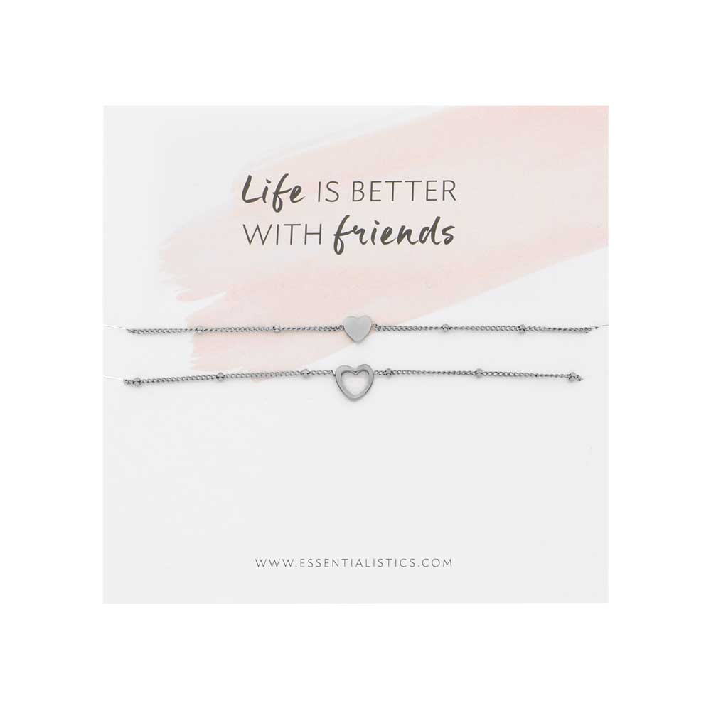 Bracelet set share - Friends - hearts - silver