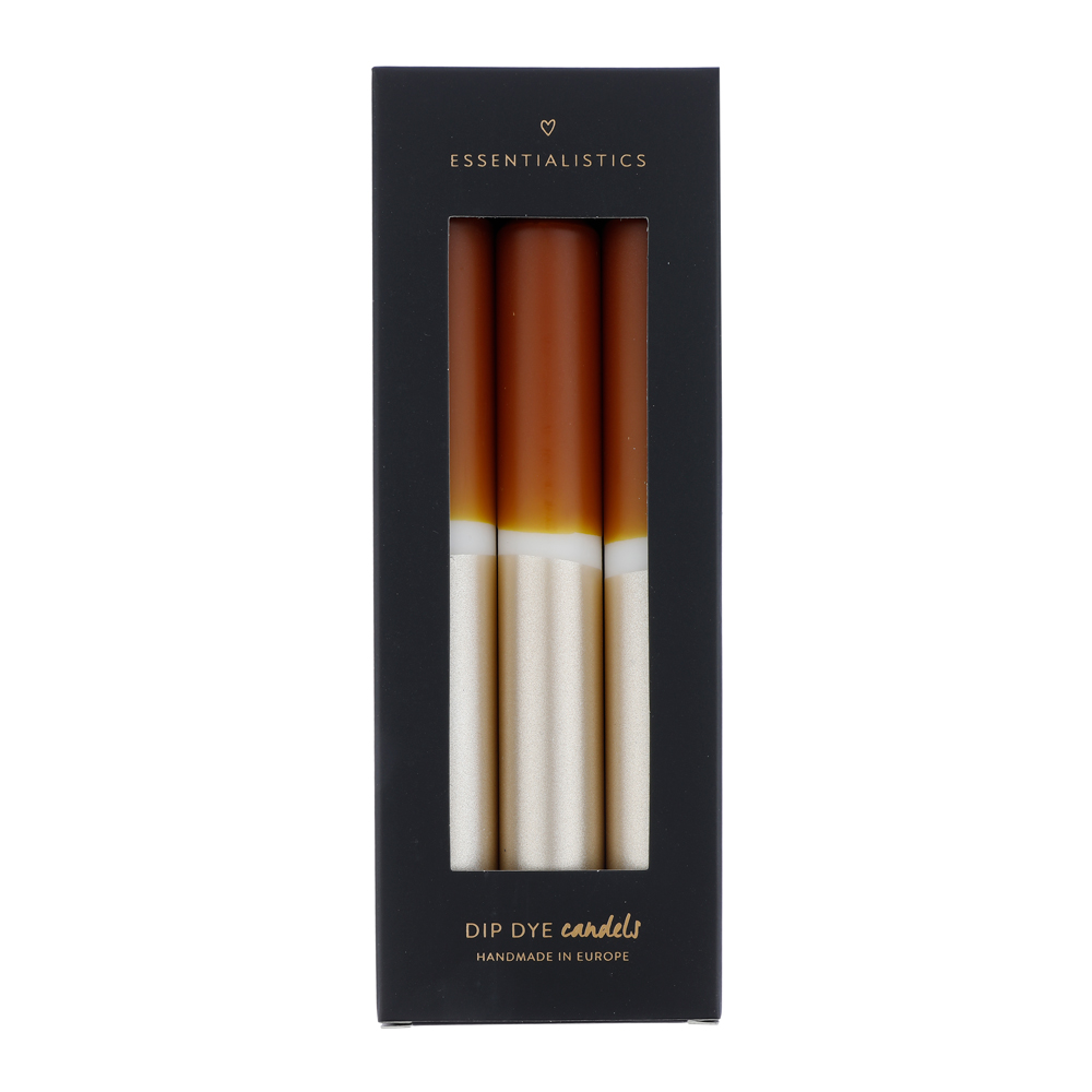 Dip dye dinner candle 3 pieces brown/white/champagne 