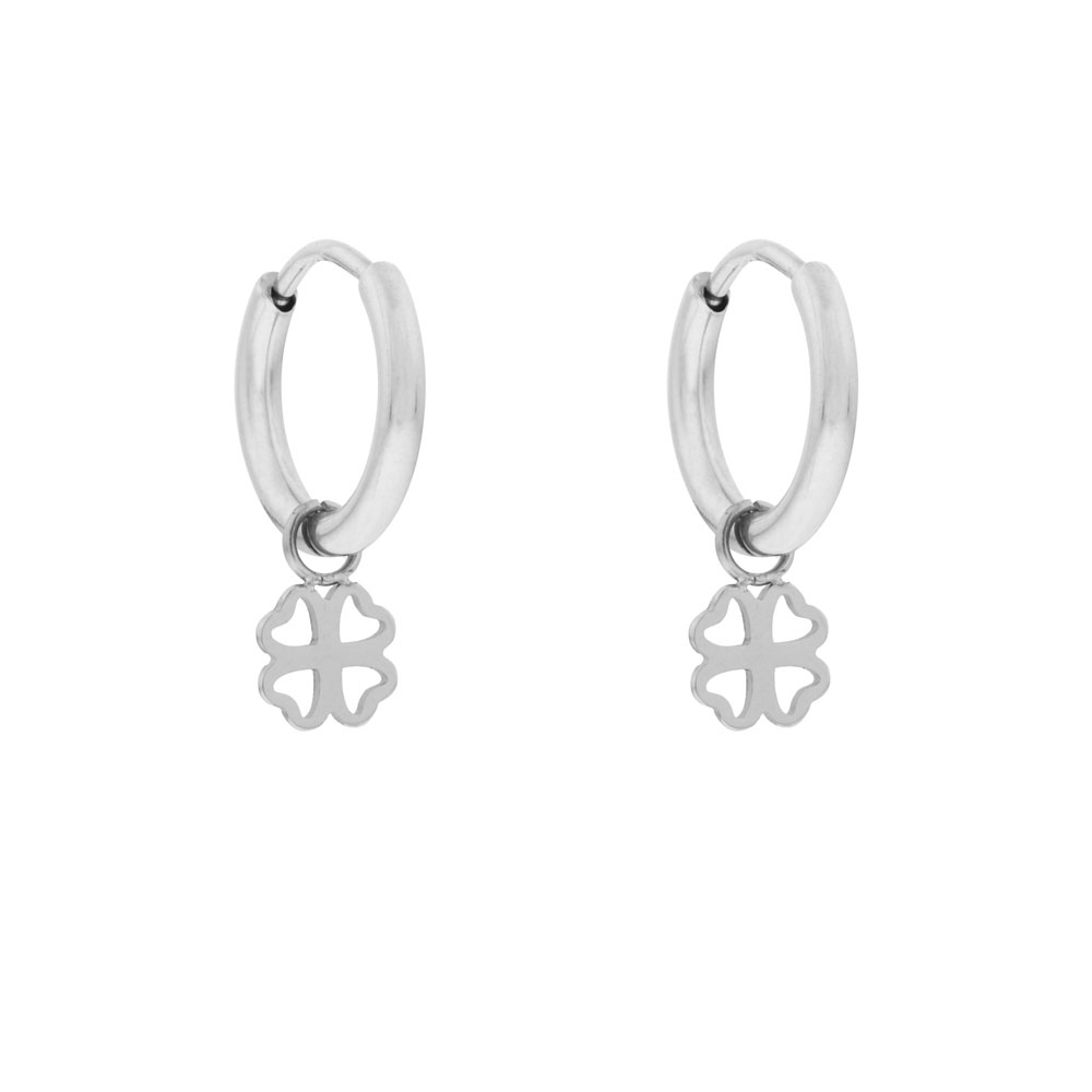 Earrings small with pendant clover open hearts silver