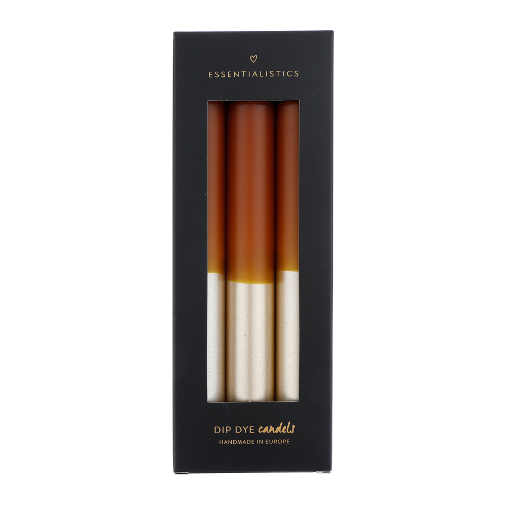 Dip dye dinner candle 3 pieces brown/champagne 