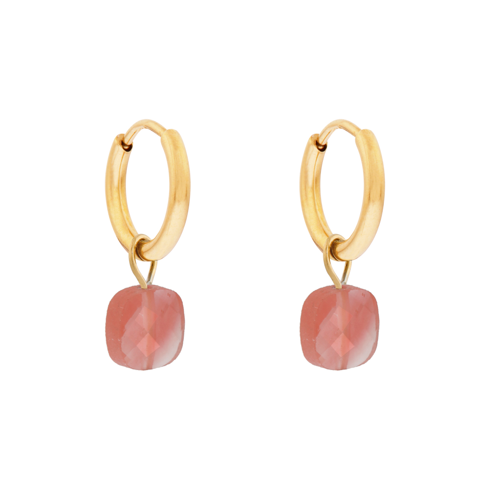 Earrings fine big square pink