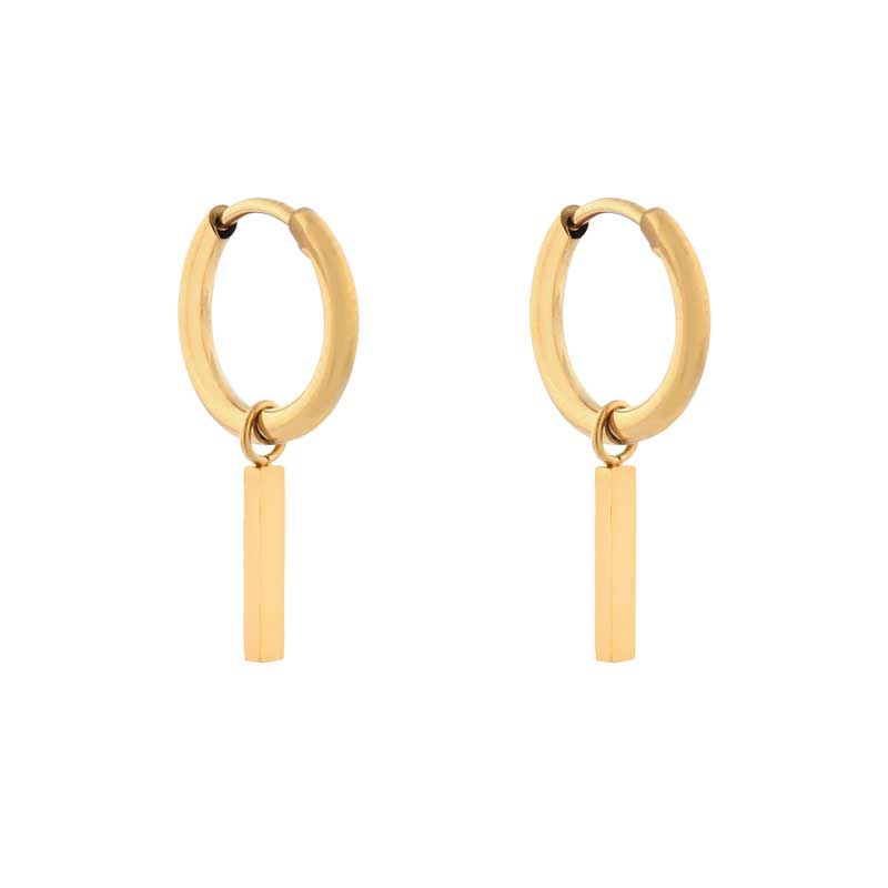 Earrings small with pendant bar medium gold