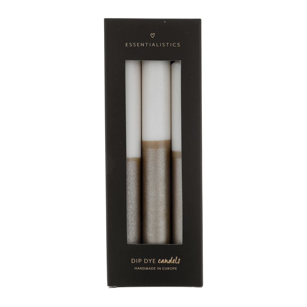 Dip dye dinner candle 3 pieces beige/gold 