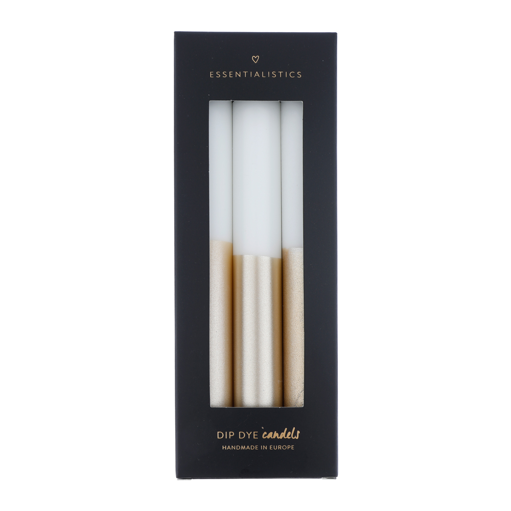 Dip dye dinner candle 3 pieces white/champagne 