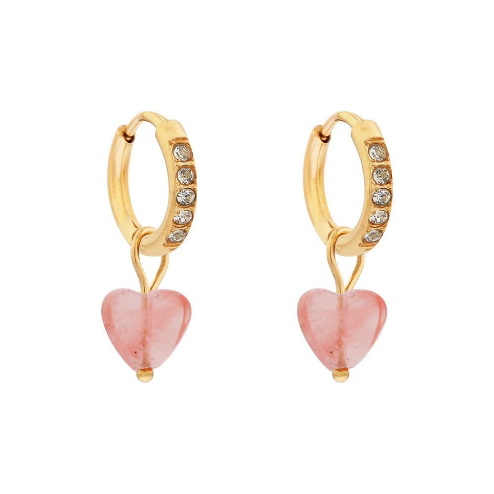 Earrings fine big heart pink